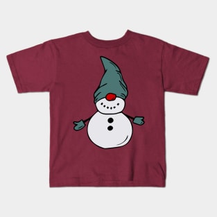 Cute snowman in a blue hat and mittens. Kids T-Shirt